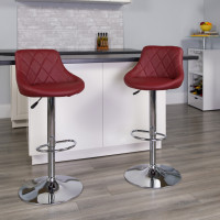 Flash Furniture Contemporary Burgundy Vinyl Bucket Seat Adjustable Height Bar Stool with Chrome Base CH-82028A-BURG-GG